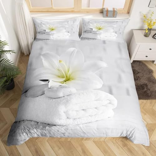 RANIEL Housse de Couette 220x240 Lys, Parure de Lit Fleur 2 Personnes en Microfibre Douce et Respirante Ensemble de Literie avec 2 Taie d'oreiller 65x65 cm avec Zippée