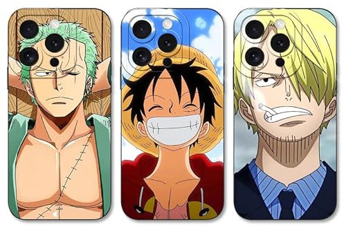 PBNDJVG 3 Stück Handyhülle für Apple iPhone 14 Pro Hülle 6.1 Zoll, Anime One Piece Luffy Zoro Gear 5 Sanji Nika Manga Muster Design Case Kameraschutz Schutzhülle TPU Silikon Weich Ultra Dünn- 3 Pack
