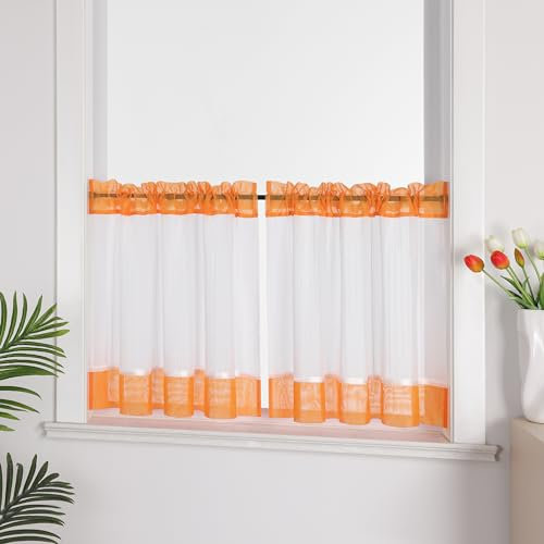 Joyswahl Leinenoptik Scheibengardine im Landhausstil »Jasmin« Cáfe Gardinen Transparent Kurz Küchengardinen Bistrogardinen Wohnzimmer Orange HxB 45x120cm 1 Stück
