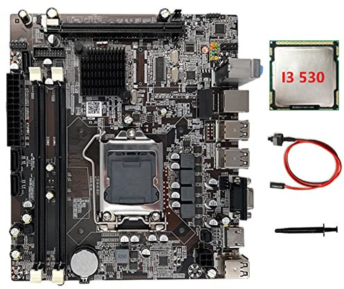Sefdrert Kit de carte mère H55 LGA1156 compatible avec processeur I3 530 I5 760 Series CPU DDR3 + processeur I3 530 + câble de commutation + graisse thermique