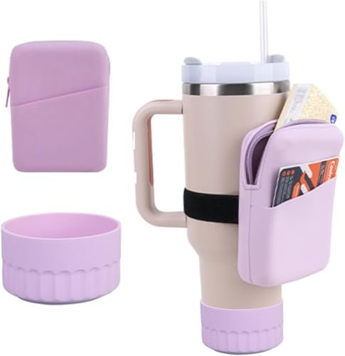 Theaque Pochette en silicone pour gobelet Stanley de 50,8 à 887,4 à 1200 ml, accessoires compatibles avec sac banane Stanley, sac de rangement de sport (violet [pochette tasse + bottes])