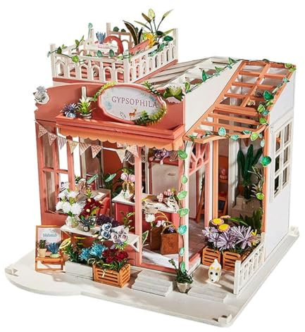 Habarri - Miniatur Haus - DIY Set - Bastelset Erwachsene & Kinder ab 7 Jahren - Bezauberndes 3D Modell mit Licht - Modellbau 1:24 - Motiv Charmante Blumenladen