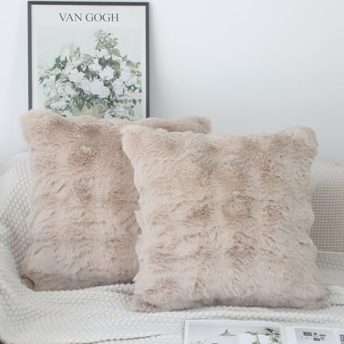 NIULAA Kissenbezug 50x50 Beige 2er Set Weich Kunstpelz Kissenbezüge Flauschig Luxus Plüschkissen Quadratisch Kissenhülle Pelz Dekokissen Sofakissen Deko Schlafzimmer Aesthetic Kuschelig Kissen