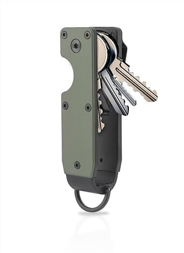 Gugxiom Organisateur de clés en métal, Organiseur de clés Compact, Mini Porte-clés pour Hommes et Femmes, sécurise 2~6 clés (Vert armée)