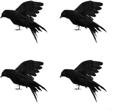 2 x schwarze Raben-Film-Requisiten, künstliche Krähe für Halloween, Jagd, Dekoration, Vögel (4 Stück)