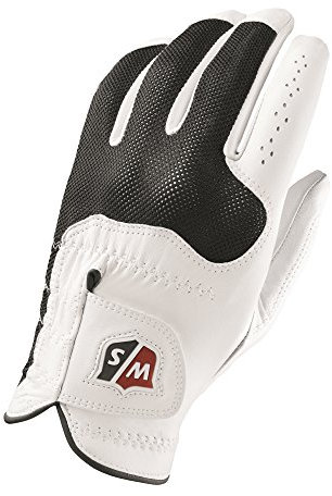 Wilson Staff Herren Golfhandschuh, Cabretta-Leder, Größe L, Links, MLH, Weiß/Schwarz, Conform, WGJA00300L