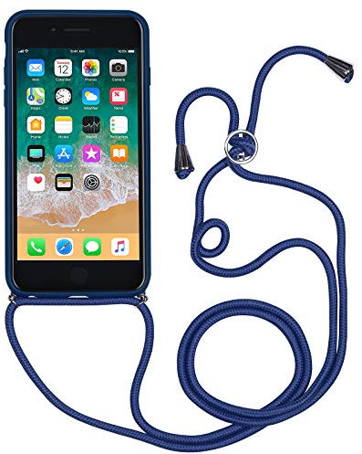 STILGUT Handykette entwickelt für iPhone 8/7 und iPhone SE 2020- Handykette für iPhone 8 & iPhone 7 aus Leder & TPU/PC, Handyhülle zum Umhängen, Hülle mit Band - Blau