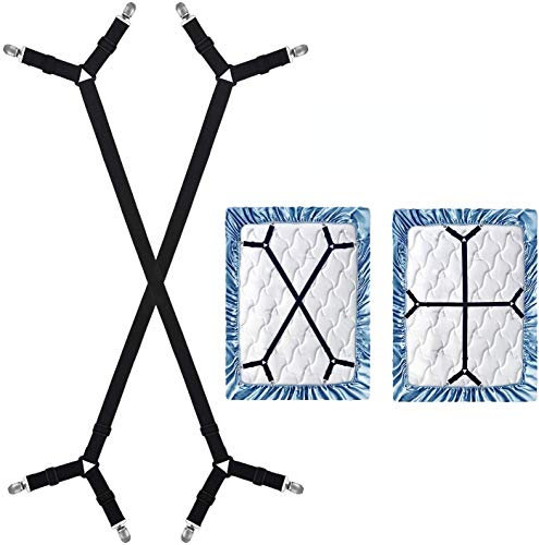 WADEO Verstellbare Elastische Bettlakenspanner Bettlakenklammer ((80-260cm), 2 Stück, Schwarz, Matratzenklammern mit Langen Spannbändern, für Laken, Matratzenschoner, Tischtücher, Sofadecke usw.