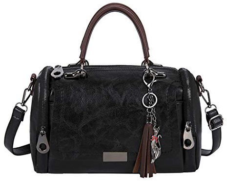 BUKESIYI Damen Tasche Umhängetasche Handtasche Frauen Klein Schultertasche Weekender Lack PU Leder DE77152 Schwarz