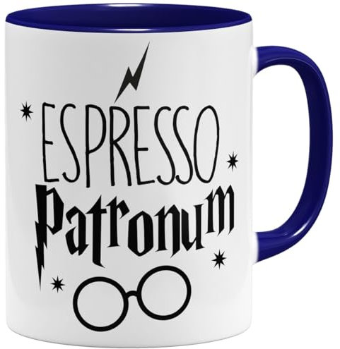 OM3® Tasse à expresso Patronum - Tasse en céramique - 325 ml - Imprimé des deux côtés - Bleu foncé