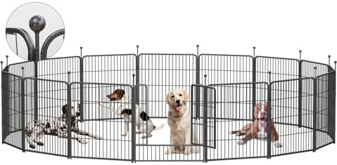 Dog Playpen,32/40/45 Inch Height in Heavy Duty, Folding Indoor Outdoor Anti-Rust Dog Exercise Fence, Portable Pet Playpen with Door for Large Medium Small Dogs and Pet (16 Panels, 32 Inch) Silver