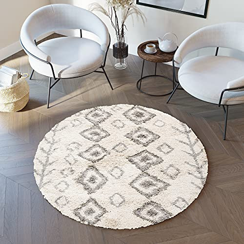 TAPISO Boho Rund Teppich Hochflor Langflor Shaggy Beige Grau Viereck Pfeile Ethno Schlafzimmer Wohnzimmer Modern ÖKOTEX 200 x 200 cm