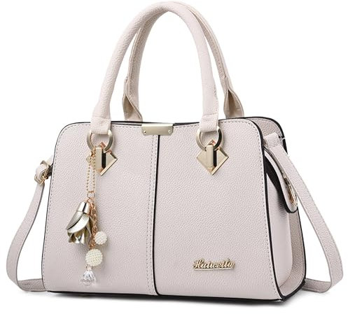 FORRICA Handtaschen Damen Elegant Henkeltasche mit Schön Anhänger Mode Frauen Schultertasche PU Leder Umhängetasche für Einkaufen Pendeln Weiß