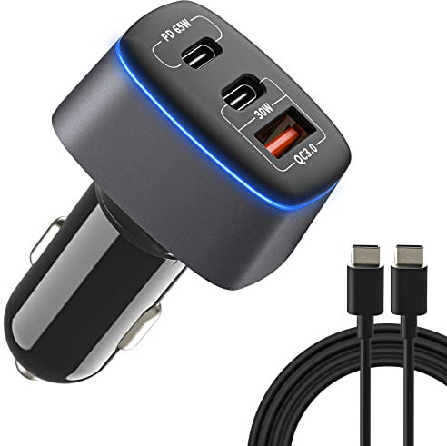 USB C Auto Ladegerät PD SUPERNIGHT Kfz Ladegerät Zigarettenanzünder Adapter 95W 3-Port Type C PD3.0 PPS 65W/30W+QC 30W, für MacBook Dell Lenovo HP ASUS Acer Samsung iPhone iPad, mit 1,5m Typ-C-Kabel