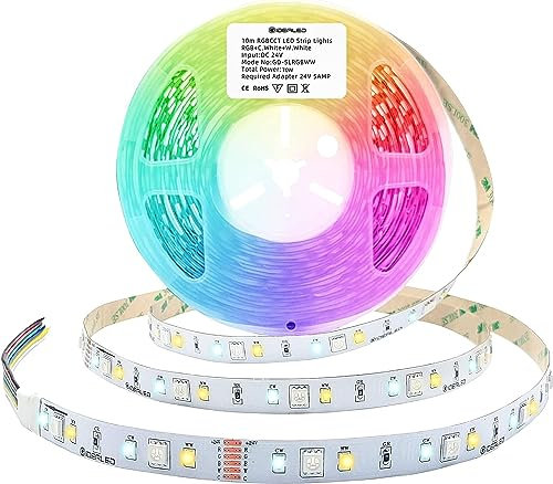 GIDEALED 24V RGBWW LED Streifen 10m/Rolle,Dimmbar RGB Kaltweiß Warmweiß(2700K-6000K)SMD5050 6 Draht Vollfarb Ambiente Tageslicht RGBCCT Light Strip Plus,nur Nicht Wasserdichte RGBWW LED Strips