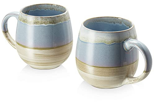 LIFVER - 2 x 620 ml - Kaffeetassen Set/Becher - Moderne Keramik Tasse - Kaffeetasse groß - Reaktiv Glasur Blau