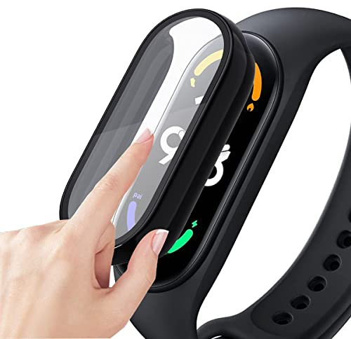 Akancy Estuche rígido Compatible con mi Band 7 con película Protectora, dureza 9H Estuche para PC Hart Vidrio Templado Delgado para Smart mi Band 7, Negro