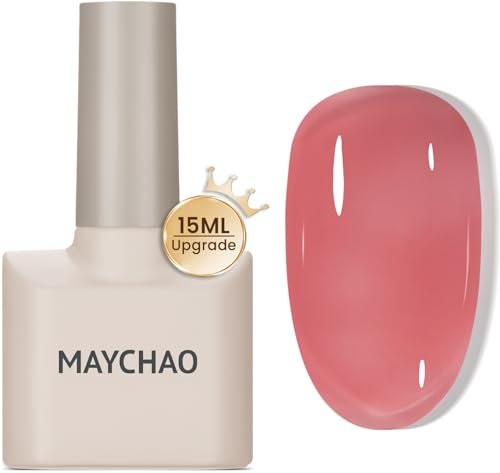 MAYCHAO Jelly Gel Nail Polish -15ML Watermelon Red Jelly Gel Polish Soak Off UV LED Nude Pink Nail Polish for DIY Manicure Home Salon Nail Art