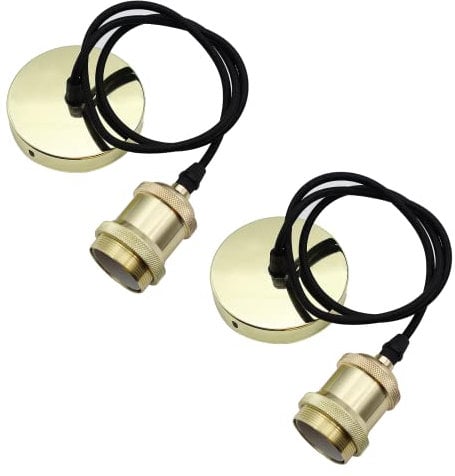 ZHIQIN 2 Pack Gold Pendant Light Fitting E27 Ceiling Rose Lamp Holder with 100cm Cable Modern Ceiling Fitting Set for Kitchen Dining Room