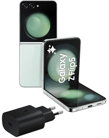 Samsung Galaxy Z Flip5 Smartphone Pieghevole, Caricatore Incluso, RAM 8GB, 512GB, Sim Free Android, Display 3,4 Super AMOLED/6,7 Dynamic AMOLED 2X, Mint 2023 [Versione italiana]