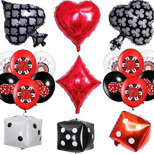 Doyomtoy Luftballons mit Casino-Thema,Casino Poker Thema Party,19pcs Casino Ballons Black,Red,White Latex Ballon mit Casino für Casino Theme Party,Las Vegas Themenpartys