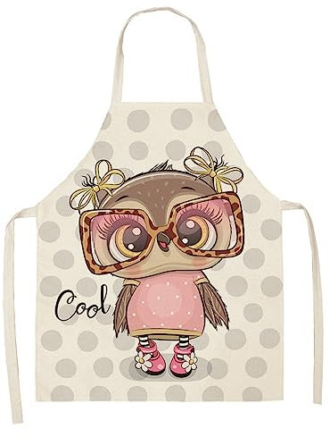 HJOSWVNS Kittelschürze Mädchen Rosa Eule Kittelschürze Damen Baumwolle und Hanf Kochschürze Einstellbar Schürze Mann Langlebig Küchenschürze Damen Kinderschürze Atmungsaktiv Küchenschürze 55x68cm