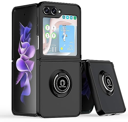 ZCDAYE Hülle für Samsung Galaxy Z Flip 5 mit Ring Halter, Matte Galaxy Z Flip 5 Handyhülle, Hochwertige Schutzhülle Case Handytasche Hülle für Samsung Z Flip 5, Schwarz