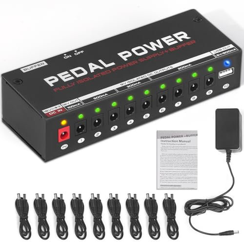 Vollständig Isolierte Gitarren Pedal Netzteil, AKLOT Pedal Power Supply 10 DC-Ausgänge für 9V/18V Gitarren-Bass-Effektpedal mit Kurzschluss-/Überstromschutz