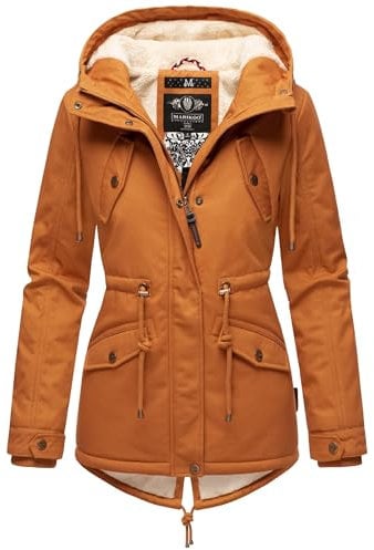 MARIKOO Damen warme Winterjacke mit kuscheliger Verstellbarer Kapuze Manolya Rusty Cinnamon Gr. S