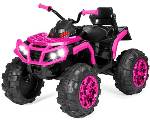 Best Choice Products 12V Kids Ride-On Electric ATV, 4-Wheeler Quad Car Toy w/Bluetooth Audio, 3.7mph Max Speed, Treaded Tires, LED Headlights, Radio - Hot Pink