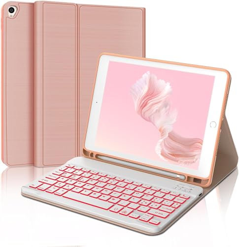 WAVATA Tastiera per iPad 9a/8a/7a Generazione, iPad 10.2 con Retroilluminazione, Cover con Tastiera per iPad Air 3, iPad Pro 10.5 Magnetica Staccabile Italiano QWERTY Layout, Oro rosa