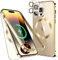Métal Coque Transparente pour iPhone 12 Pro Max avec Magsafe [Verrouillage de Sécurité] [Pare-chocs à Cadre Métallique] [Couverture de Caméra Intégrée] Étui Antichoc, Dos Anti Rayures, – Or De Luxe