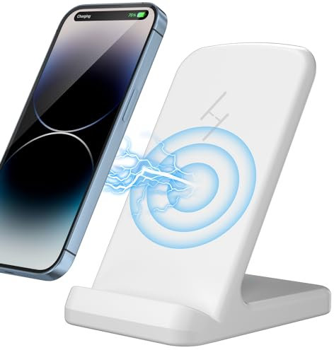 Chargeur sans Fil, Zestiq Chargeur Induction 15W Wireless Charger Stand, Chargeur Rapide sans Fil pour iPhone 16/15/14/13/12/11/X, Samsung Galaxy S25/S24/S23/S22, et Les Appareils Certifiés Qi-Blanc