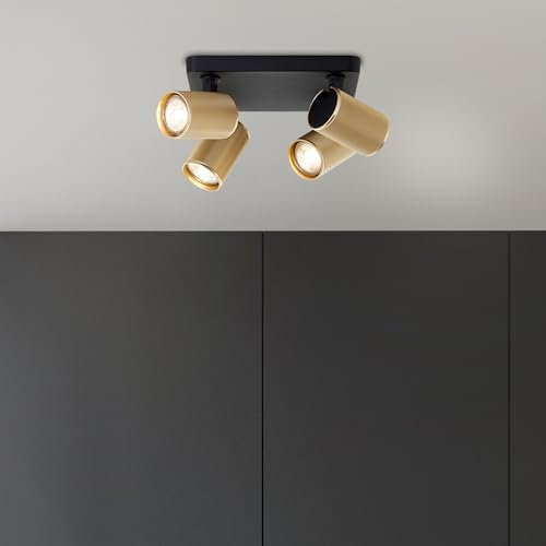 Lightbox Placa de foco LED cabezales orientables - en colores dorados - incl. LEDs - 345 lm - 3000 K - foco de techo glamuroso - 22 x 22 cm - de aluminio - en colores negro arena/oro mate