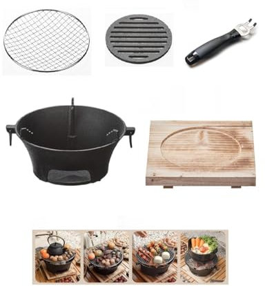 MIANZHI Gusseisen-Holzkohlegrill, tragbarer Gusseisen-Grill, kleiner tragbarer Holzkohlegrill für Outdoor, Tisch-Camping, Grillrost-Oberfläche, 27,9 cm, perfekt für 3–4 Personen, schwarz