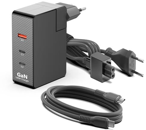 KFD 140W USB C Ladegerät, PD3.1 GaN-Wandladegerät Kompatibel mit MacBook Pro 16, Lenovo Legion, Asus Tuf, MSI Titan HP Omen Dell Alienware Netzteil GaN Tech 140W USB Type C Schnellladegerät 2.0