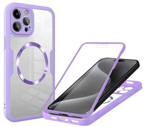 Magnetic Case for iPhone 13 Pro Case with Built-in Screen Protector Compatible with MagSafe Full-Body Shockproof Protective Bumper Slim Anti-Scratch Cover for iPhone 13 Pro Phone Case, Purple