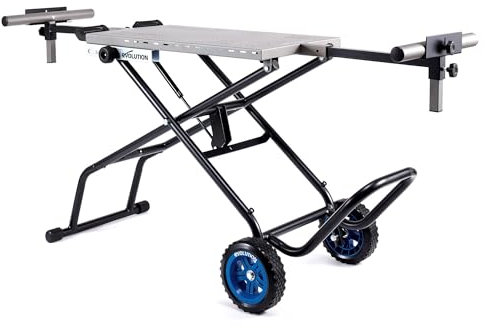 Evolution Power Tools, MCS Stand, Mitering Chop Saw Stand with Powerlift Assist | Heavy-Duty Steel Frame, All-Terrain Wheels, Compatible with Evolution S355CPS, R355CPS, Gas-Strut Lift