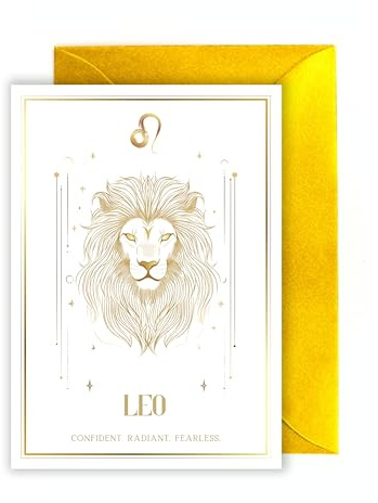 WBdesignz Grußkarte Sternzeichen Löwe mit Umschlag - Sternzeichen Leo gold goldener Umschlag Geburtstagskarte Geburtstag Anerkennung luxoriös Sternzeichen-Symbol Astrologie (DiN A6)