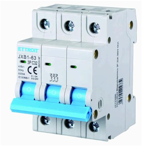 Interruttore magnetotermico 3P, occupa 3 moduli, 380V 415V, 32A C32, curva C, 6KA 6000A