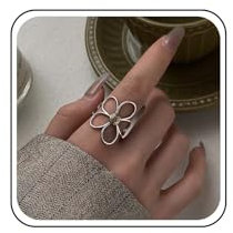 Inateannal Vintage Gänseblümchen Ringe Silber Einstellbar Offener Ring Große Blume Hohlen Ring Einstellbar Knöchel Fingerringe Schmuck Für Frauen