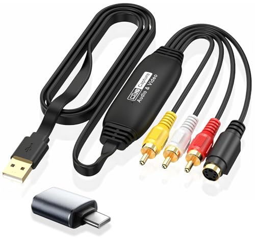 QESSUVNC VHS zu Digital Konverter Universal USB 2.0 Video Capture Card | Universeller Audio-Video-Transmitter, kompatibel mit Windows und Mac OS, passend für VHS-Camcorder, VCR, DVD-Aufnahmegeräte