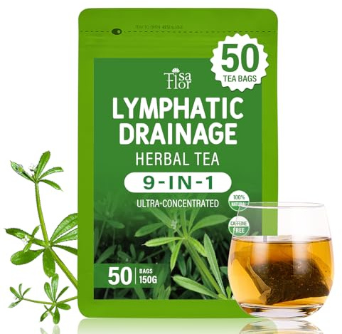 TisaFlor Cleavers Tea, Detox Tea for Lymphatic Drainage & Immune Support | with Burdock Root Turmeric Elderberry. Caffeine Free, 50 Herbal Tea Bags.