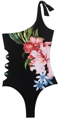 YAMAMAY - Costume da Bagno Intero Senza Ferretto, con Imbottitura Removibile, Donna, Tahiti, Nero, Stampa Floreale