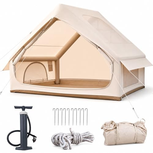 Aufblasbares Zelt, Campingzelt mit Dachfenster, Zelt Aufblasbar für 2-4 Personen mit Luftpumpe, Wasserdichtem Oxford Stoff Luftzelt für Jahreszeiten, Schneller Aufbau, Familienzelt (EIN Eingang)