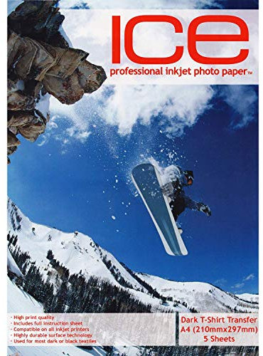 Ice Professional Inkjet Iron On A4 Dark T-Shirt Transfer Paper (Pack Size 5 Sheets)