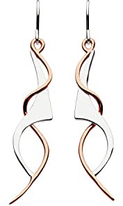 DEW Genevieve Silver & Rose Gold Plated Drop Earrings – Two-tone Sterling Silver & Rose Gold Plate, Art Nouveau Style, Ornate Twist, Classic Design, Gift Idea