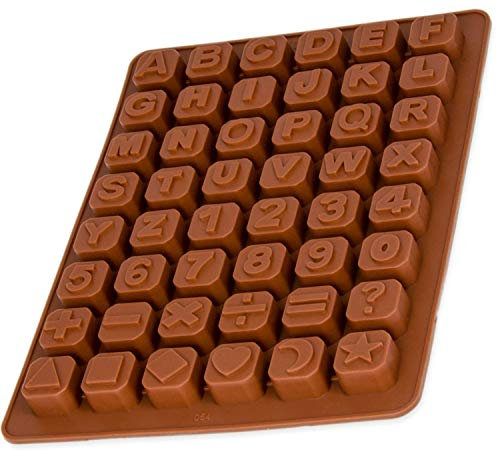 BlueFox Silikonform Buchstaben und Zahlen, Pralinenform, Eiswürfelform, Silikon Schokoladenform, 24 x 18 x 1,5cm, Beton, Epoxidharz, Zahlenform, Pralinen, Süßigkeiten, Farbe: Braun