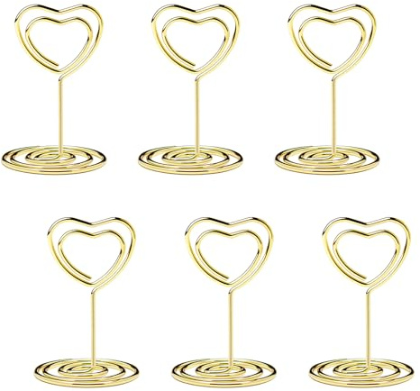 20PCS Mini Table Number Holders, Heart Shaped Place Card Holder, Premium Photo Holders for Tables, Table Sign Holders Card Stands Menu Clips for Wedding Valentine's Day Table Decor, Gold