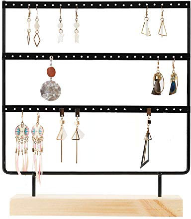 Anicoll Schmuckständer Ohrringhalter Ohrring ständer, Ohrring Organizer Schmuck Organizer- Schmuck-Aufbewahrung mit Metallstange massiv Holz Basis